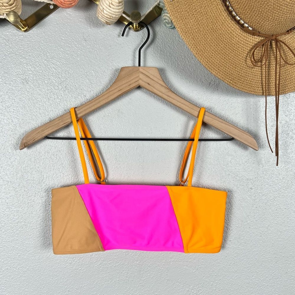 NWT ELLEJAY Lauren Colorblock High Waist Pink/Orange Bandeau Bikini Set XS/S - Picture 3 of 11